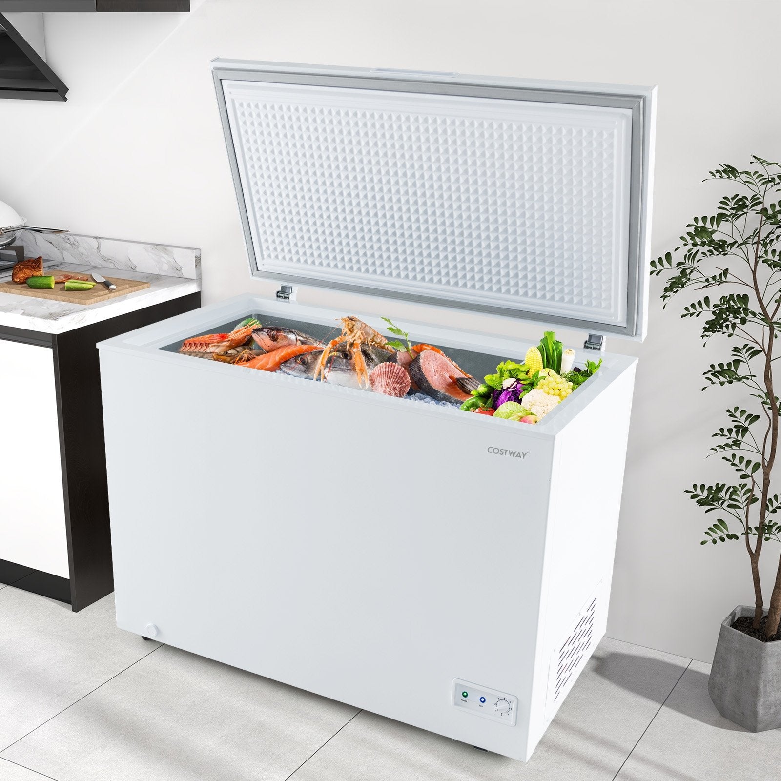 Compact Deep Freezer with 7-Level Adjustable Temperature and Removable Basket, White Freezers   at Gallery Canada