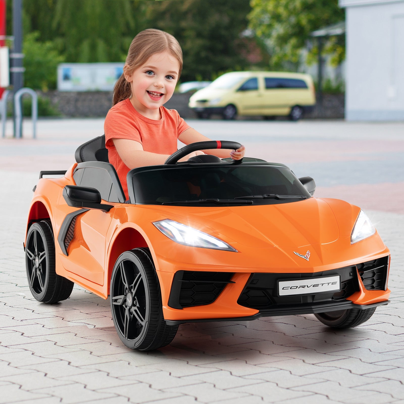 B12 Electric Kids Ride On Car Licensed Chevrolet Corvette C8 with Remote Control Ages 3+ Years Old, Orange Powered Ride On Toys   at Gallery Canada