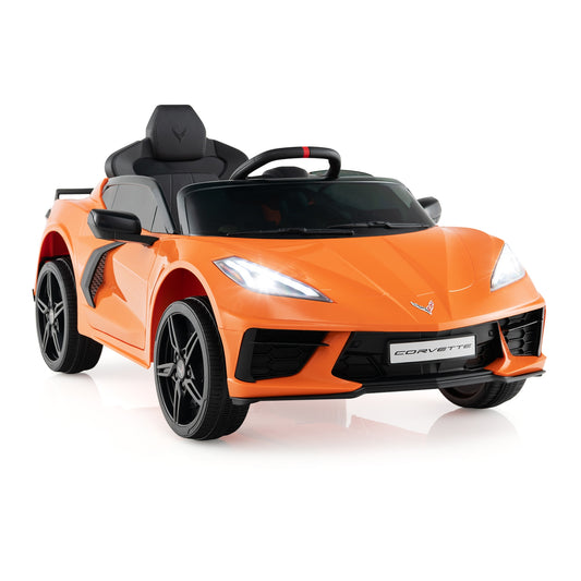 B12 Electric Kids Ride On Car Licensed Chevrolet Corvette C8 with Remote Control Ages 3+ Years Old, Orange - Gallery Canada