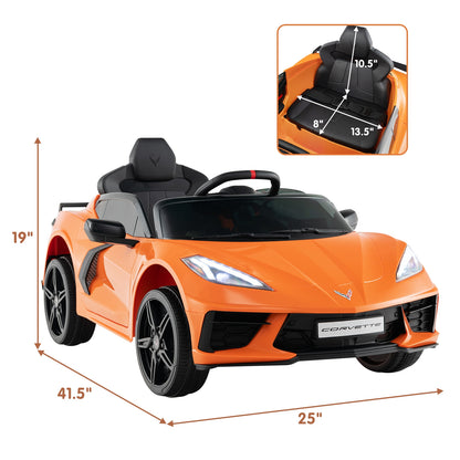 B12 Electric Kids Ride On Car Licensed Chevrolet Corvette C8 with Remote Control Ages 3+ Years Old, Orange Powered Ride On Toys   at Gallery Canada