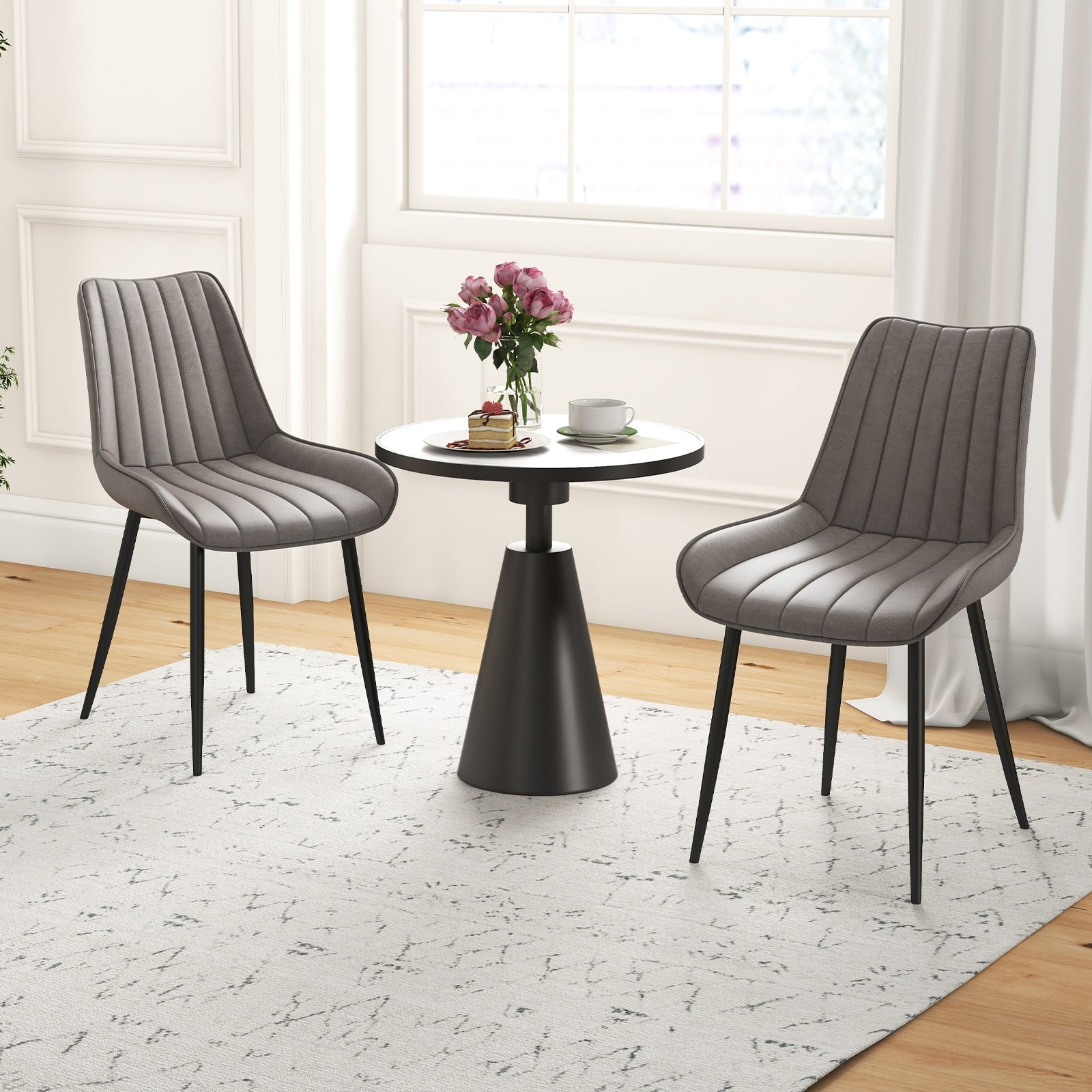 Faux-Leather Fabric Dining Chair Set of 2 with Metal Legs and Padded Seat, Gray Dining Chairs   at Gallery Canada