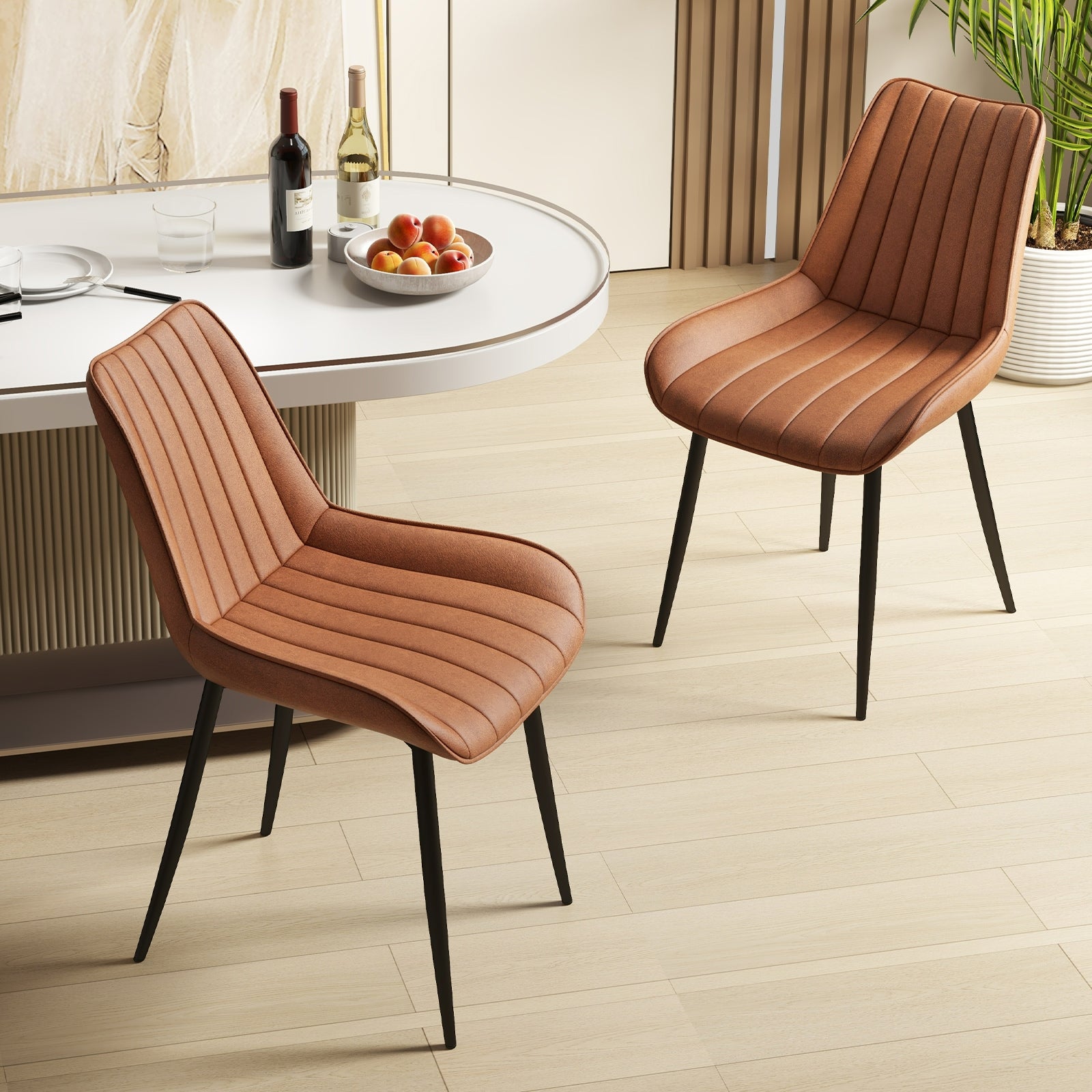 Faux-Leather Fabric Dining Chair Set of 2 with Metal Legs and Padded Seat, Brown Dining Chairs   at Gallery Canada