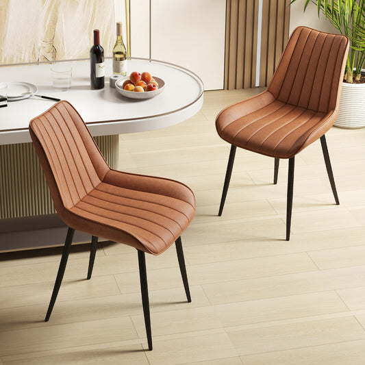 Faux-Leather Fabric Dining Chair Set of 2 with Metal Legs and Padded Seat, Brown Dining Chairs Brown  at Gallery Canada