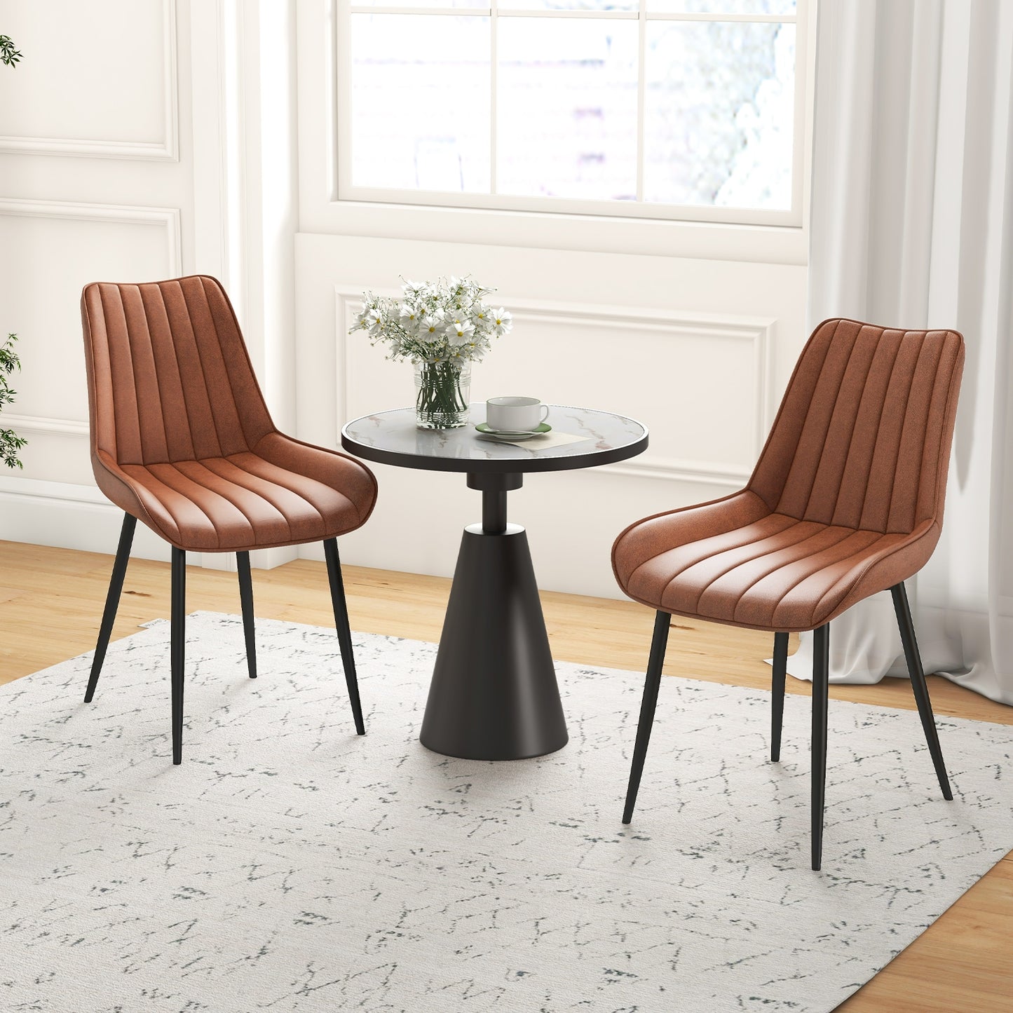 Faux-Leather Fabric Dining Chair Set of 2 with Metal Legs and Padded Seat, Brown Dining Chairs   at Gallery Canada