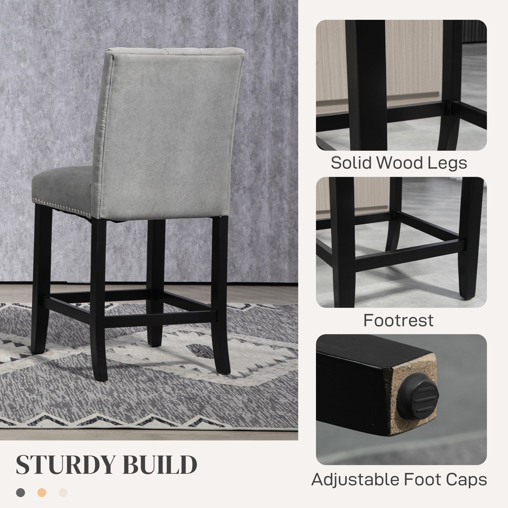 Fabric Bar Stool Set of 2, Tall 25.6