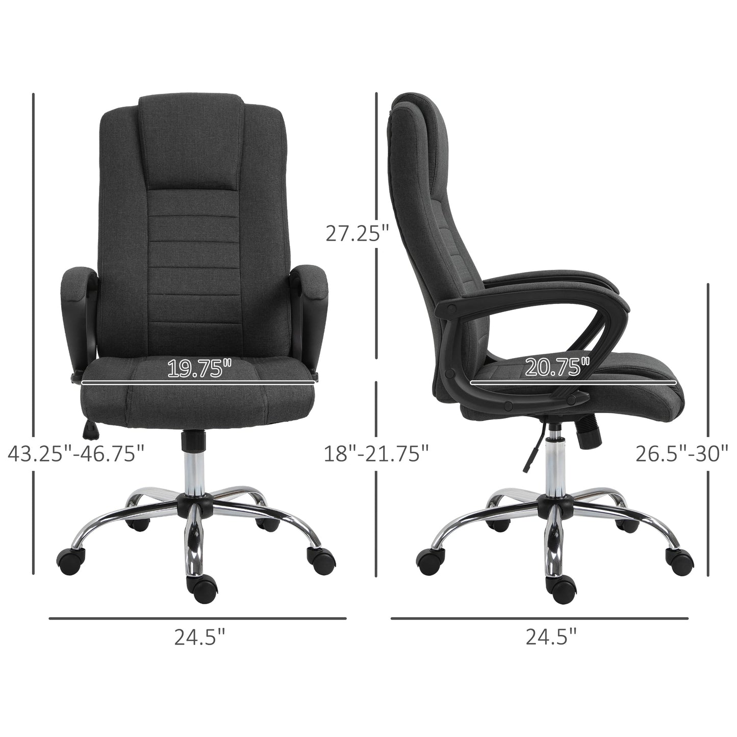 High Back Office Chair, Height Adjustable Computer Desk Chair with Swivel Wheels and Tilt Function, Charcoal Grey Executive & Manager Chairs   at Gallery Canada