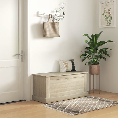 39.4 Inches Storage Chest, Storage Trunk with Safety Hinge, Wooden Box for Living Room, Natural Wood Grain