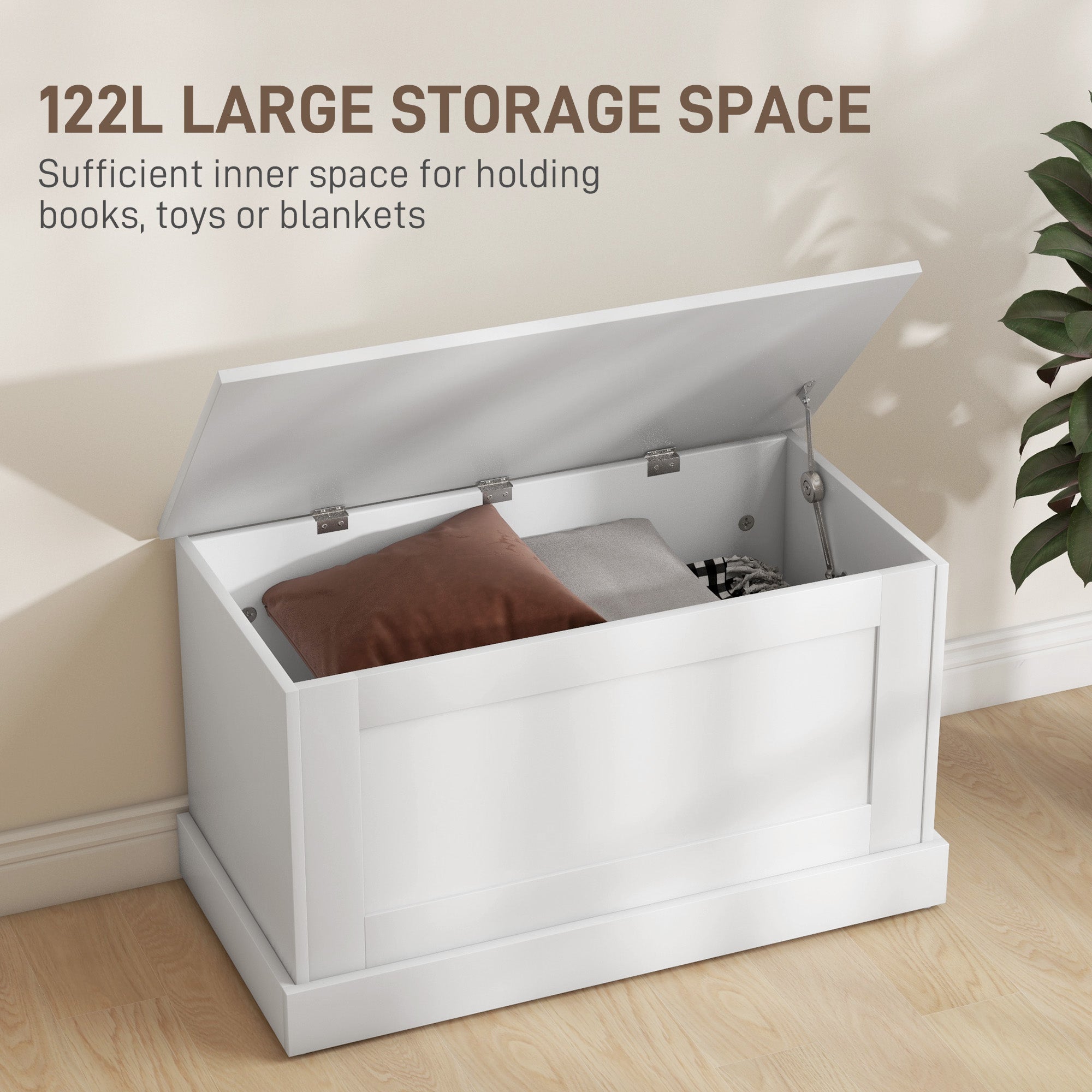 31.5 Inches Storage Chest, Storage Trunk with Safety Hinge, Wooden Box for Living Room, White Wood Grain Storage Cabinets at Gallery Canada