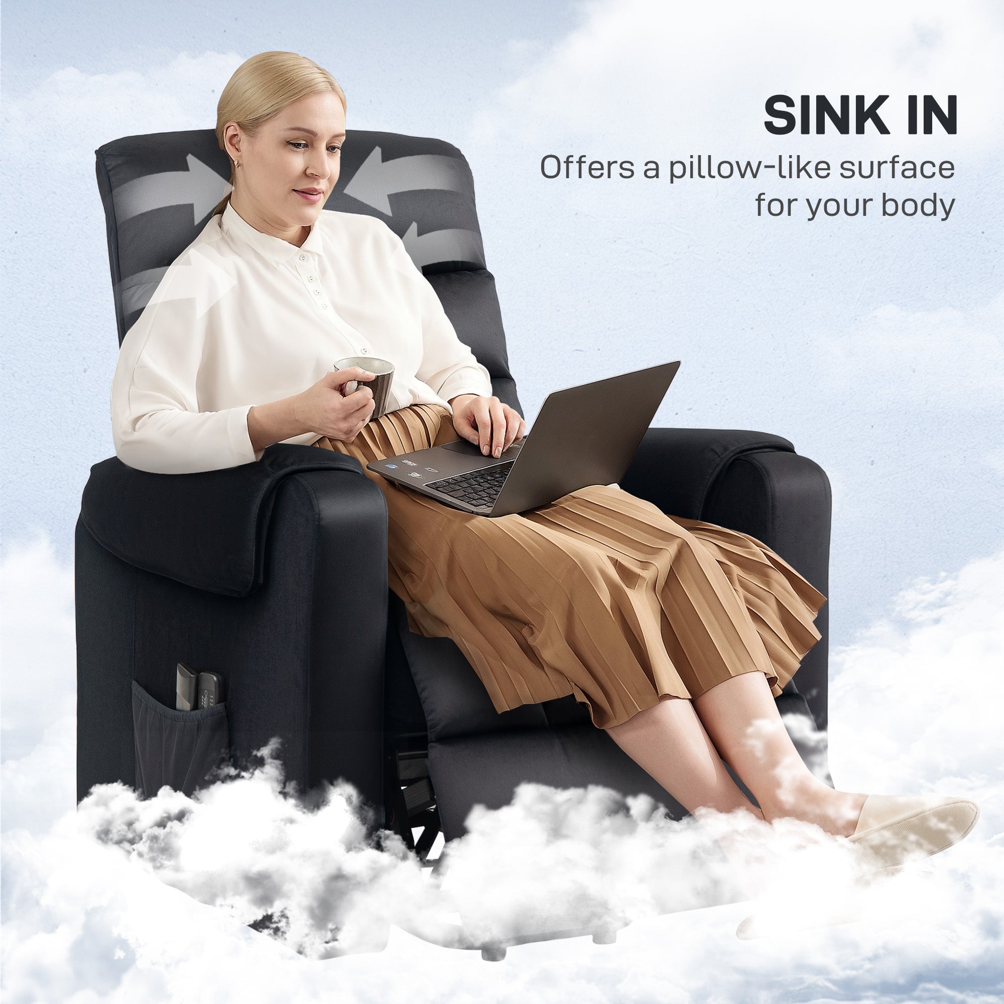 Lift Chair for Elderly, Massage Recliner Chair with 8 Vibration Points, Footrest, Remote Control, Side Pockets, Black Sofas & Reclining Chairs at Gallery Canada