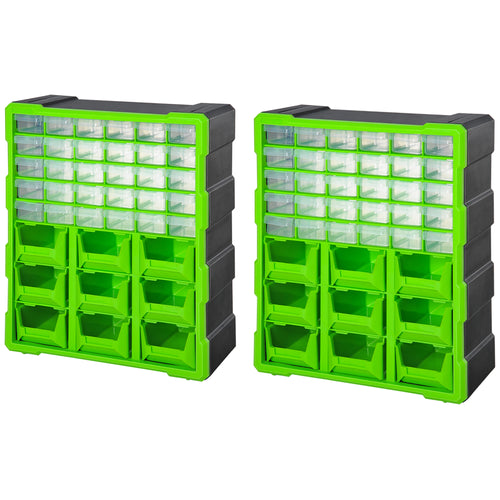 Plastic 39 Drawer Parts Organiser Wall Mount Storage Cabinet for Small Nuts Bolts Tool Set of 2 Green