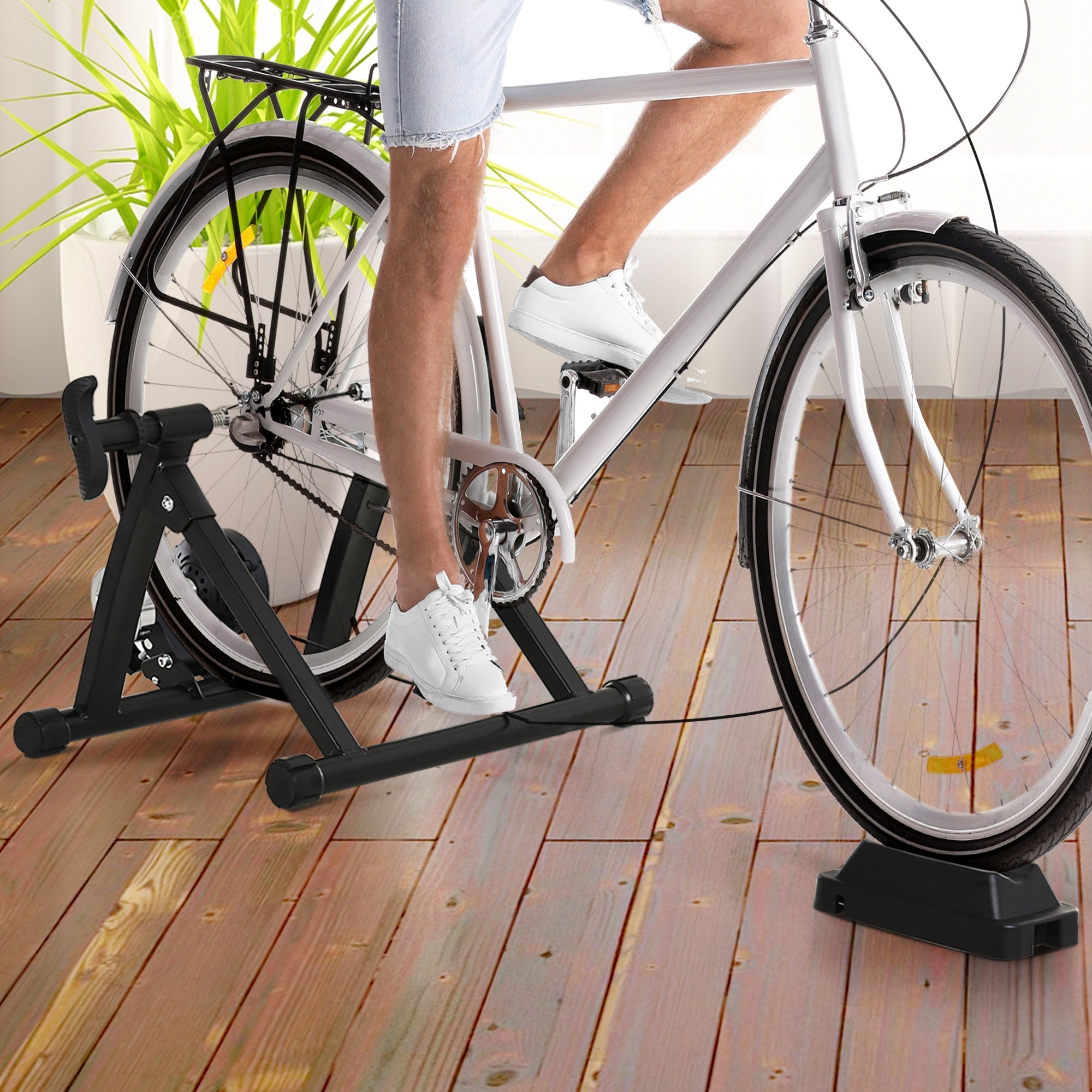 Indoor Bike Trainer Magnetic Bicycle Stand with Quick Release Skewer, 5 Levels Resistance, Black Bike Trainer Stands   at Gallery Canada