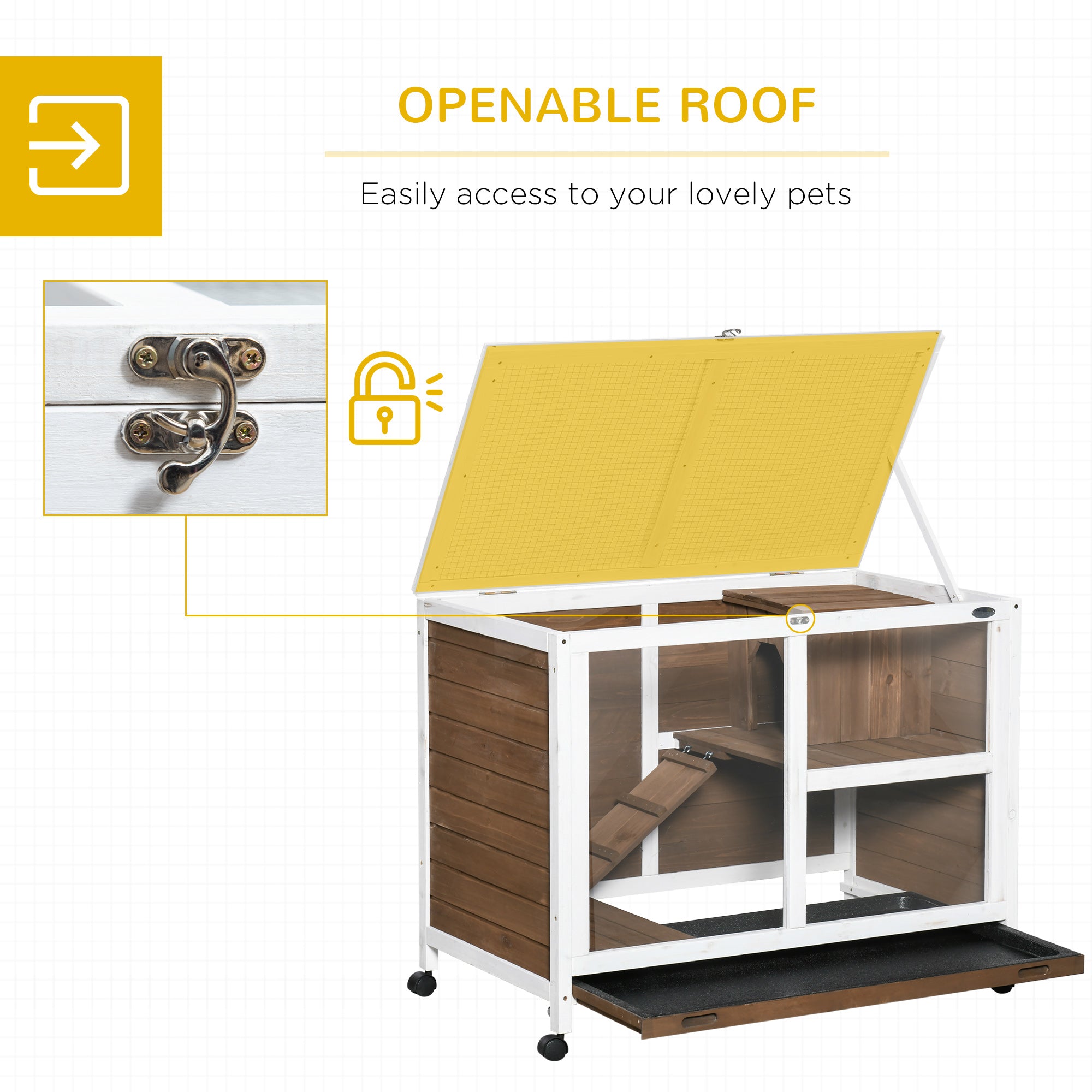 Indoor Rabbit Hutch with Wheels, Bunny Cage Guinea Pig House W/ Top Access, Ramp, Pull Out Tray, Brown Rabbit Hutch   at Gallery Canada