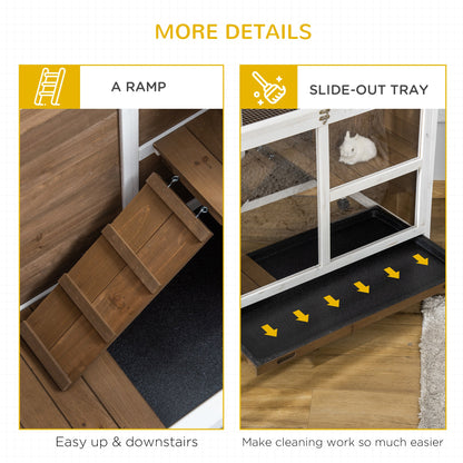 Indoor Rabbit Hutch with Wheels, Bunny Cage Guinea Pig House W/ Top Access, Ramp, Pull Out Tray, Brown Rabbit Hutch   at Gallery Canada