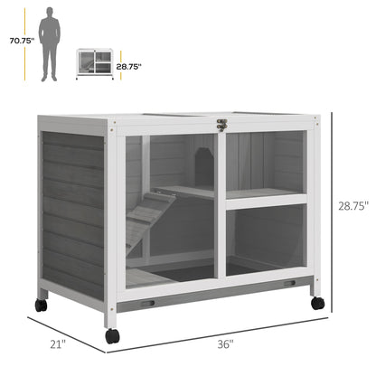 Indoor Rabbit Hutch with Wheels, Bunny Cage Guinea Pig House W/ Top Access, Ramp, Pull Out Tray, Grey - Gallery Canada