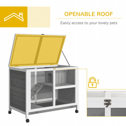 Indoor Rabbit Hutch with Wheels, Bunny Cage Guinea Pig House W/ Top Access, Ramp, Pull Out Tray, Grey - Gallery Canada