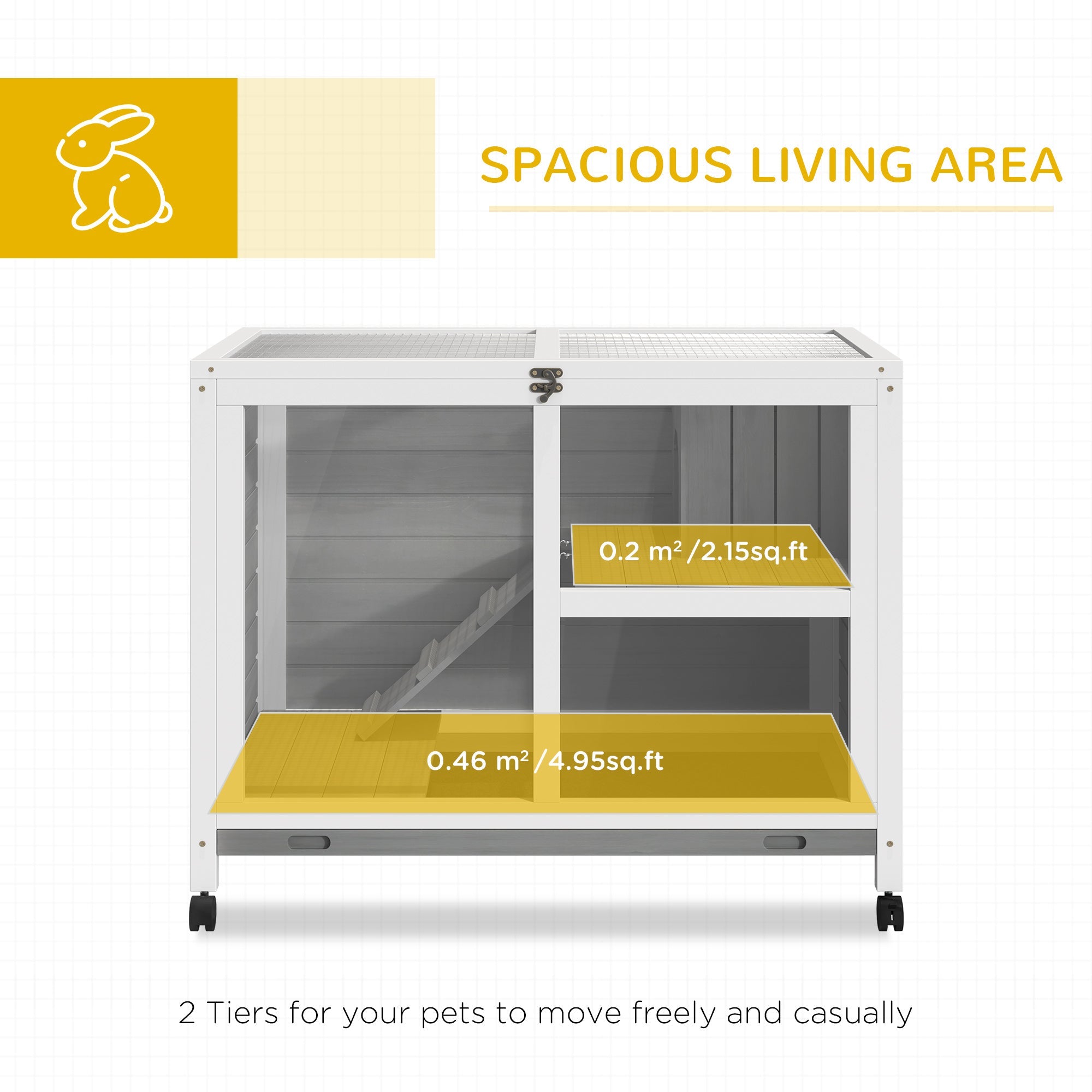 Indoor Rabbit Hutch with Wheels, Bunny Cage Guinea Pig House W/ Top Access, Ramp, Pull Out Tray, Grey Rabbit Hutch   at Gallery Canada