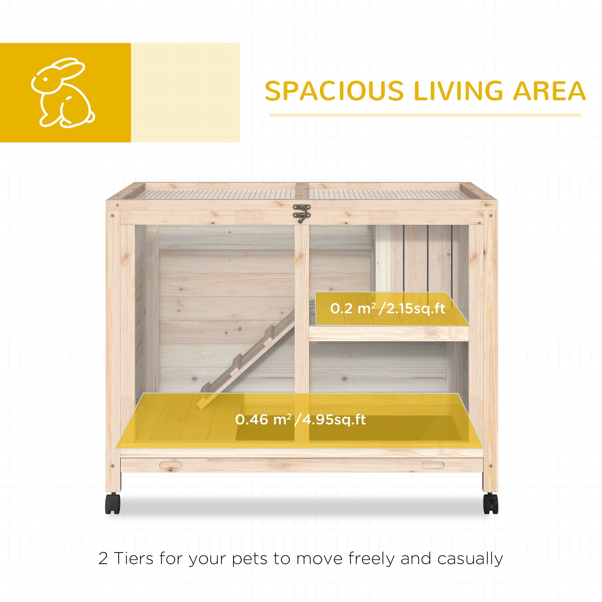 Indoor Rabbit Hutch with Wheels, Bunny Cage Guinea Pig House W/ Top Access, Ramp, Pull Out Tray, Natural Wood Rabbit Hutch   at Gallery Canada