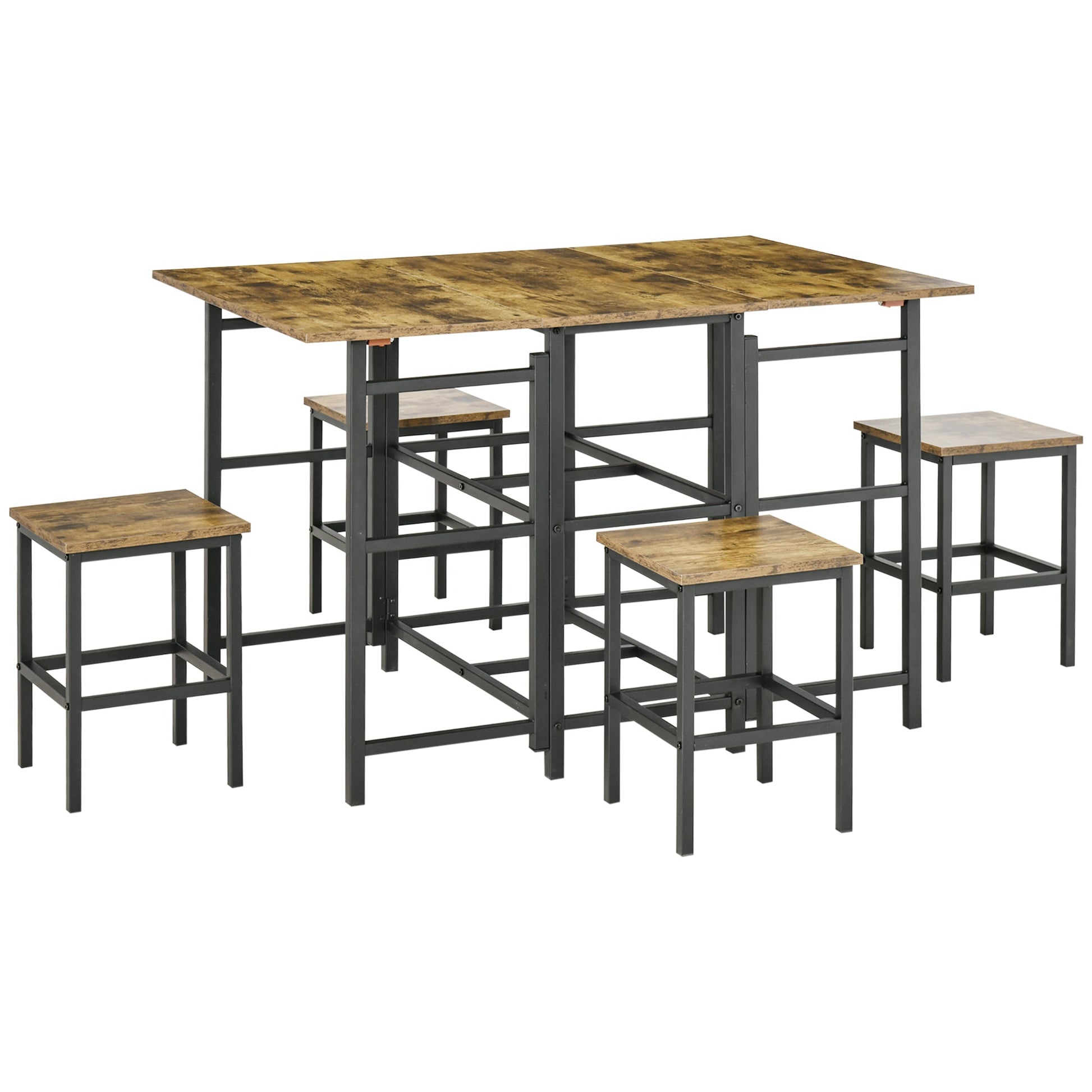 Industrial 5-Piece Folding Dining Table Set, Drop-Leaf Rectangular Kitchen Table with 4 Chairs for Dining Room, Rustic Brown Bar Sets Rustic Brown  at Gallery Canada