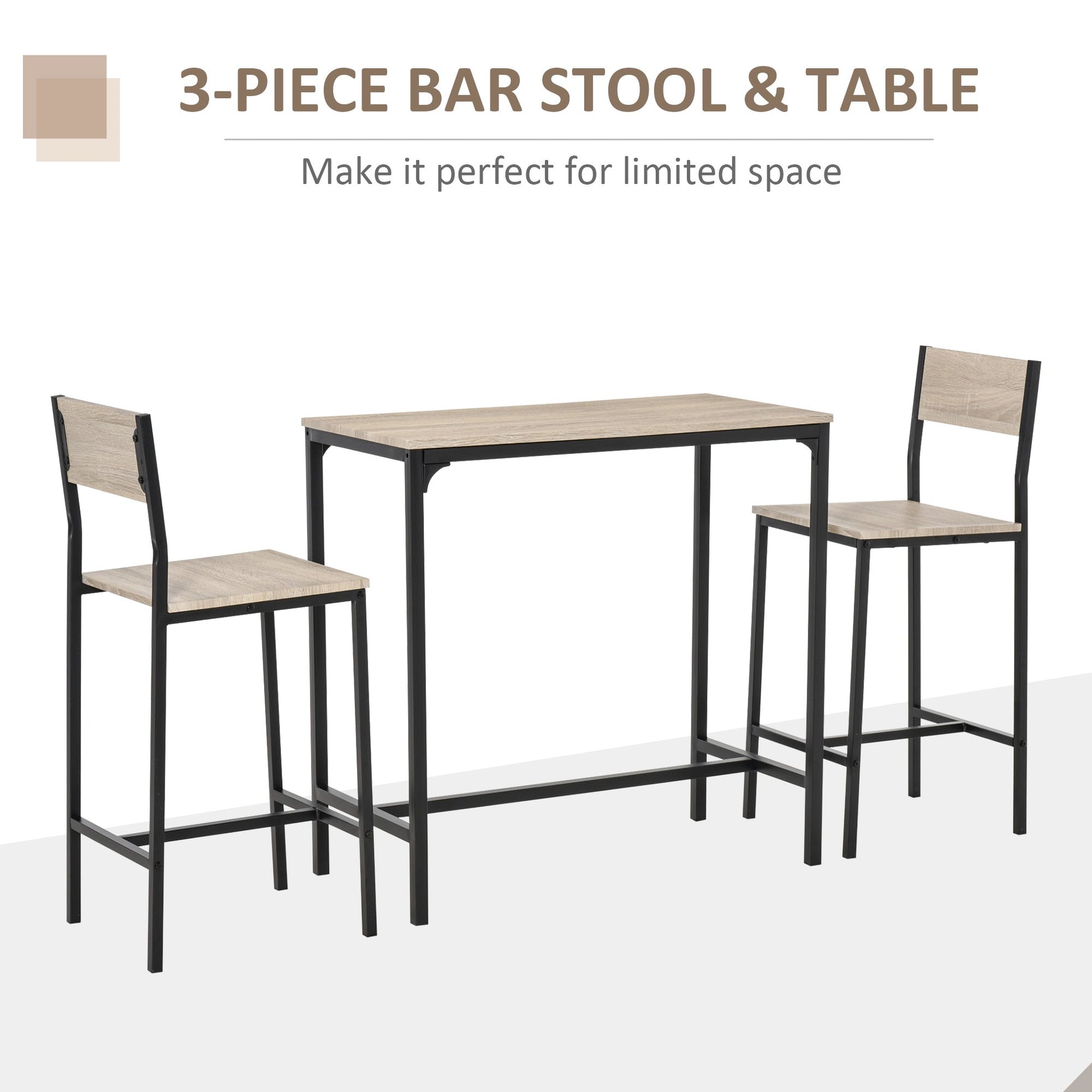 Industrial Bar Table Set Counter Height 3 Piece and 2 High Back Stools Set for Small Space in the Dining Room Bar Sets   at Gallery Canada