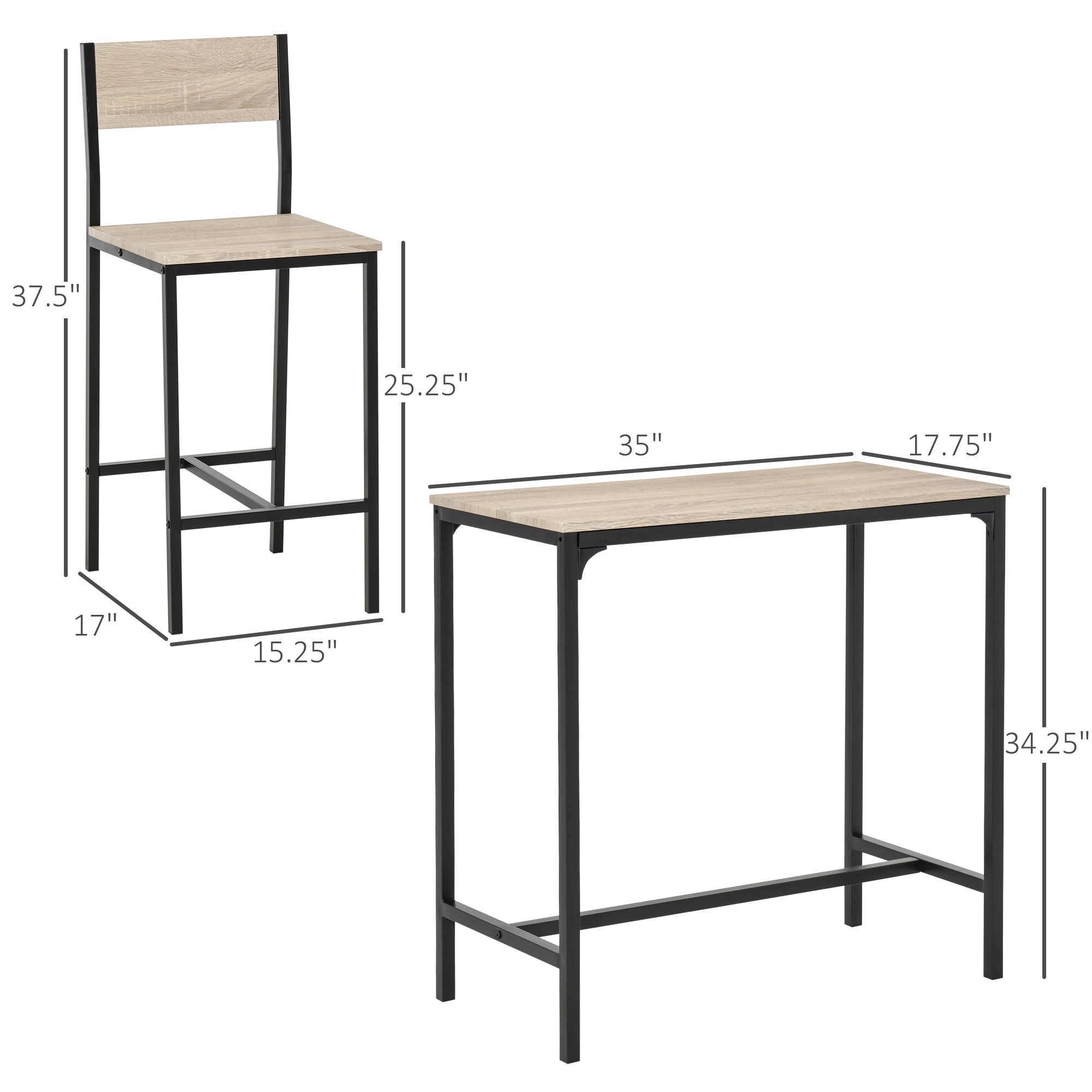 Industrial Bar Table Set Counter Height 3 Piece and 2 High Back Stools Set for Small Space in the Dining Room Bar Sets Black  at Gallery Canada