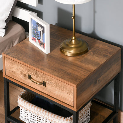 Industrial Bedside Table with Drawer, Nightstand with Storage Shelf, Sofa End Table for Bedroom, Teak Bedside Tables   at Gallery Canada