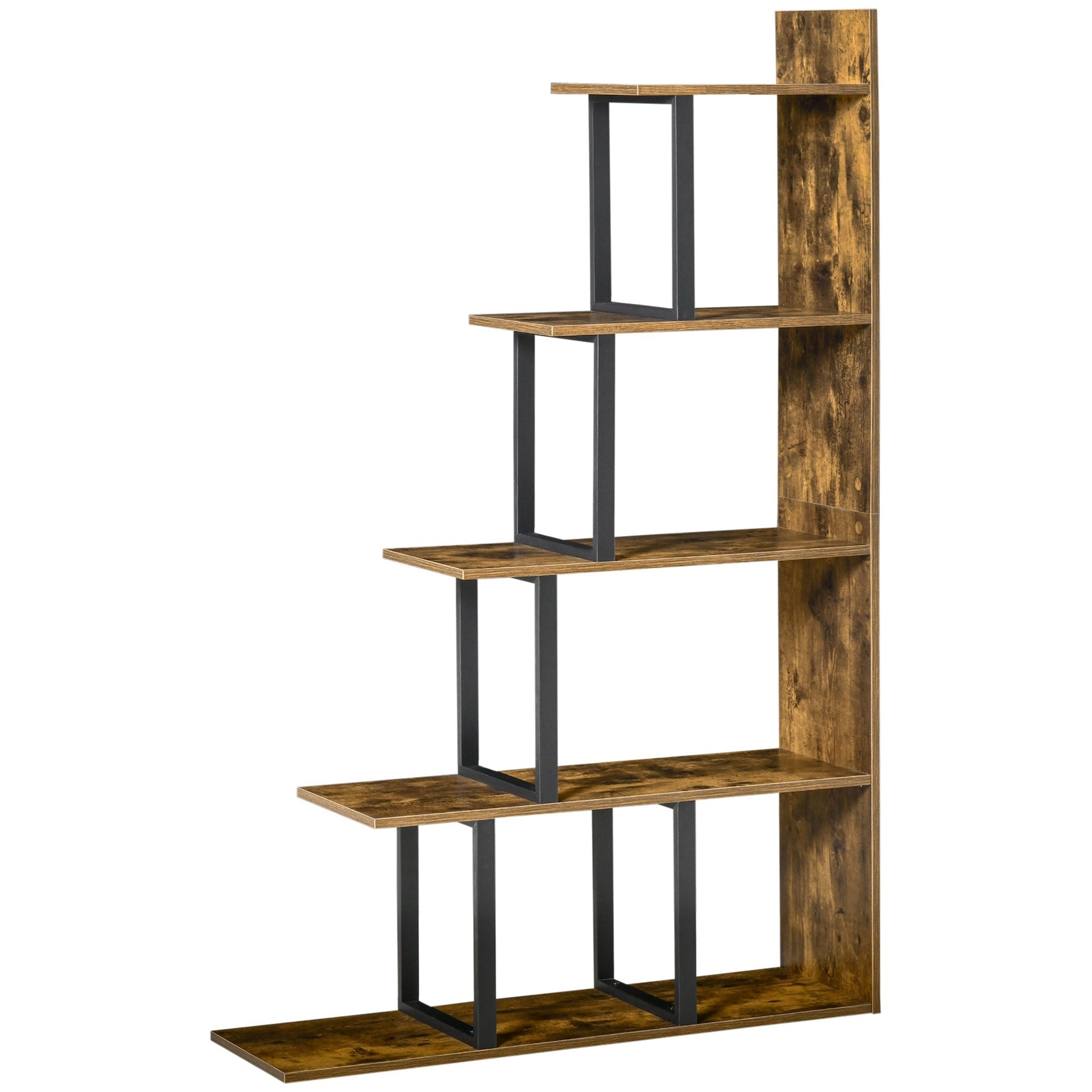 Industrial Bookcase 5-Tier Wooden Ladder Bookshelf Display Stand Organizer for Livingroom Indoor Corner Shelf - Rustic Brown Display Bookshelves Rustic Brown  at Gallery Canada