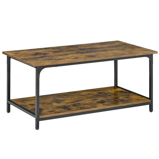 Industrial Coffee Table with Storage Shelf, 2-tier Center Table for Living Room, Rustic Brown Coffee Tables Rustic Brown  at Gallery Canada