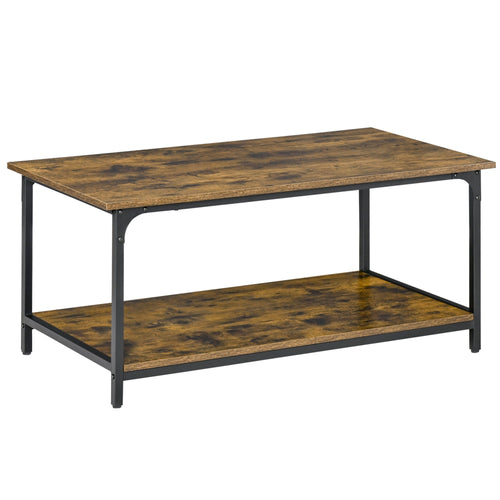 Industrial Coffee Table with Storage Shelf, 2-tier Center Table for Living Room, Rustic Brown