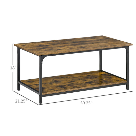 Industrial Coffee Table with Storage Shelf, 2-tier Center Table for Living Room, Rustic Brown Coffee Tables Rustic Brown  at Gallery Canada