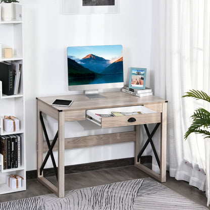 Industrial Computer Writing Desk, Study Desk with Drawer, Steel X-Frame Home Office Workstation, Oak Effect Writing Desks   at Gallery Canada