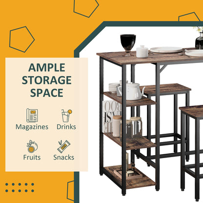 Industrial Dining Table Set for 2, Bar Table and Stools Set, Counter Height Kitchen Table with Chairs with Storage Shelf, Rustic Brown Bar Sets   at Gallery Canada