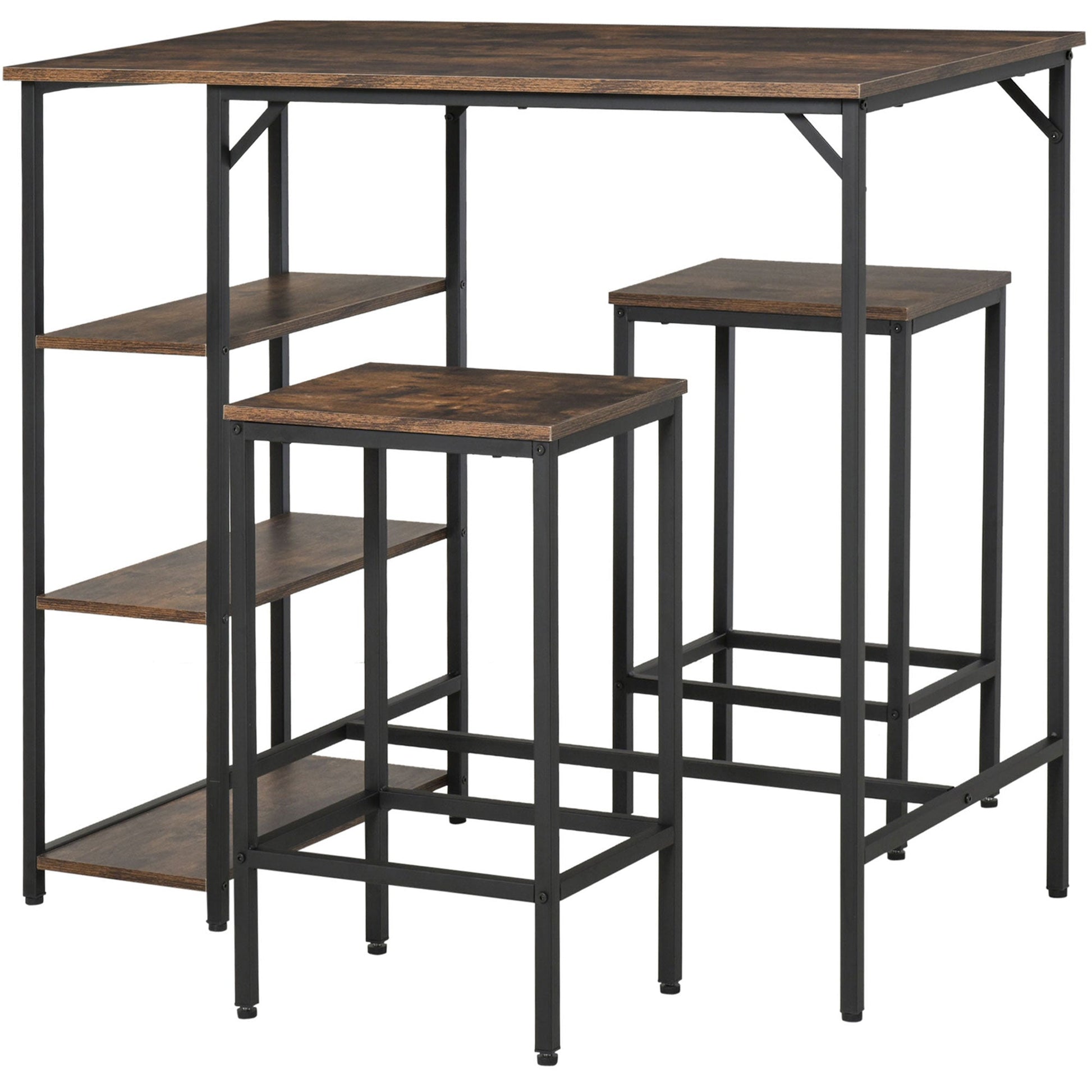 Industrial Dining Table Set for 2, Bar Table and Stools Set, Counter Height Kitchen Table with Chairs with Storage Shelf, Rustic Brown Bar Sets   at Gallery Canada