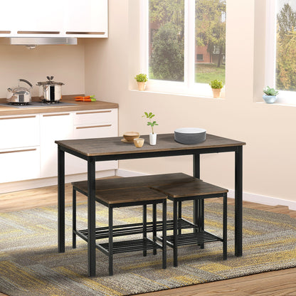 Industrial Dining Table Set, Kitchen Table and Chairs for 4, Dinner Table with Bench Set with Metal Frame &; Storage Shelf, 4 Piece Dinette Set Bar Sets   at Gallery Canada