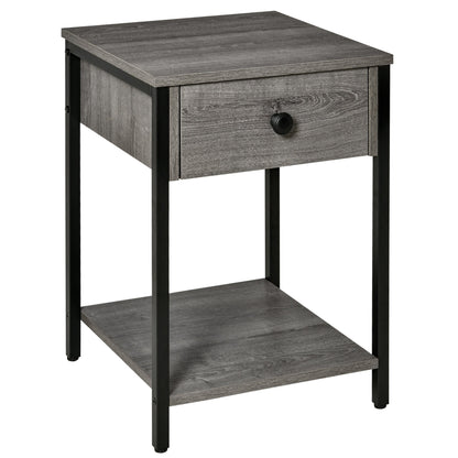 Industrial End Table with Drawer and Storage Shelf, Accent Side Table, Nightstand for Living Room, Bedroom, Grey Side Tables   at Gallery Canada