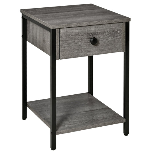 Industrial End Table with Drawer and Storage Shelf, Accent Side Table, Nightstand for Living Room, Bedroom, Grey Side Tables Grey  at Gallery Canada