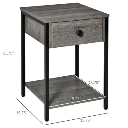 Industrial End Table with Drawer and Storage Shelf, Accent Side Table, Nightstand for Living Room, Bedroom, Grey Side Tables Grey  at Gallery Canada