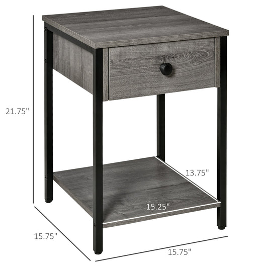 Industrial End Table with Drawer and Storage Shelf, Accent Side Table, Nightstand for Living Room, Bedroom, Grey - Gallery Canada