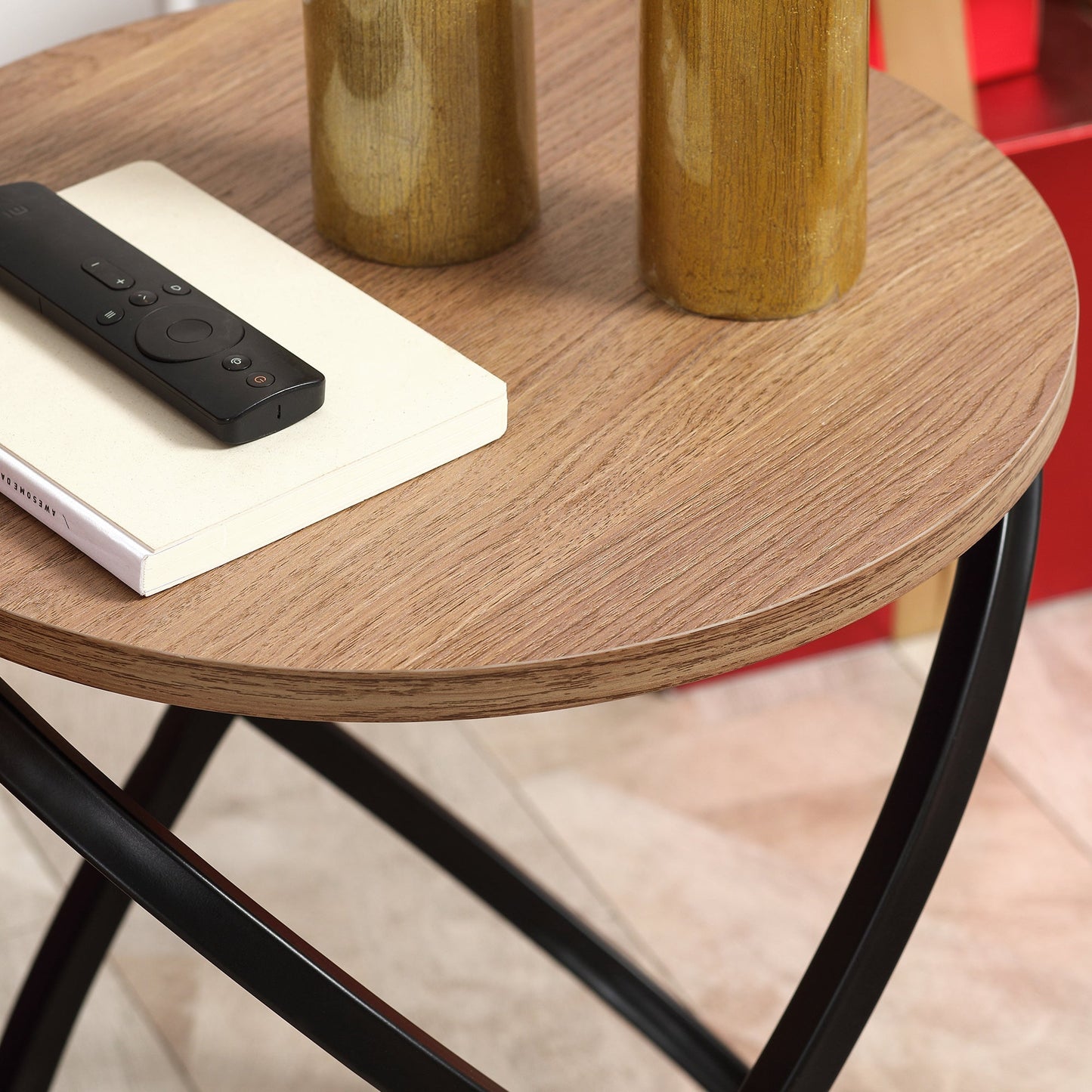 Industrial End Table with Round Tabletop, Sofa Side Table with Steel Frame, 15.7"x15.7"x19.7", Light Brown Coffee Tables   at Gallery Canada