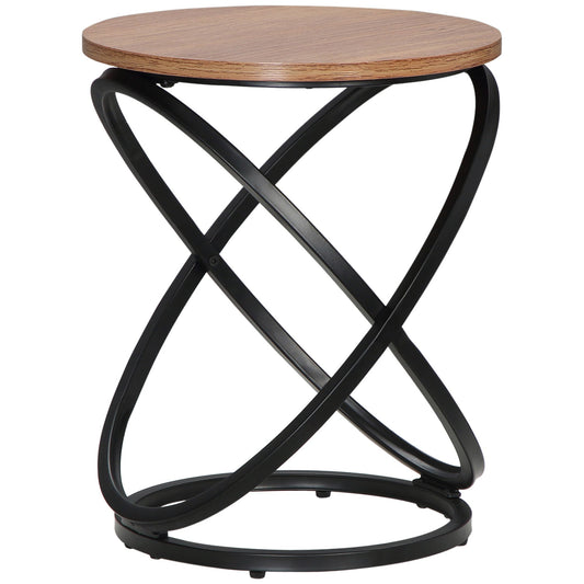 Industrial End Table with Round Tabletop, Sofa Side Table with Steel Frame, 15.7"x15.7"x19.7", Light Brown Coffee Tables Multi Colour  at Gallery Canada