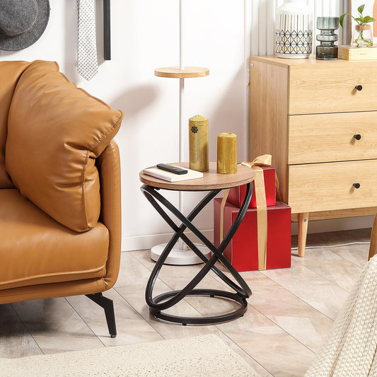 Industrial End Table with Round Tabletop, Sofa Side Table with Steel Frame, 15.7"x15.7"x19.7", Light Brown Coffee Tables Multi Colour  at Gallery Canada