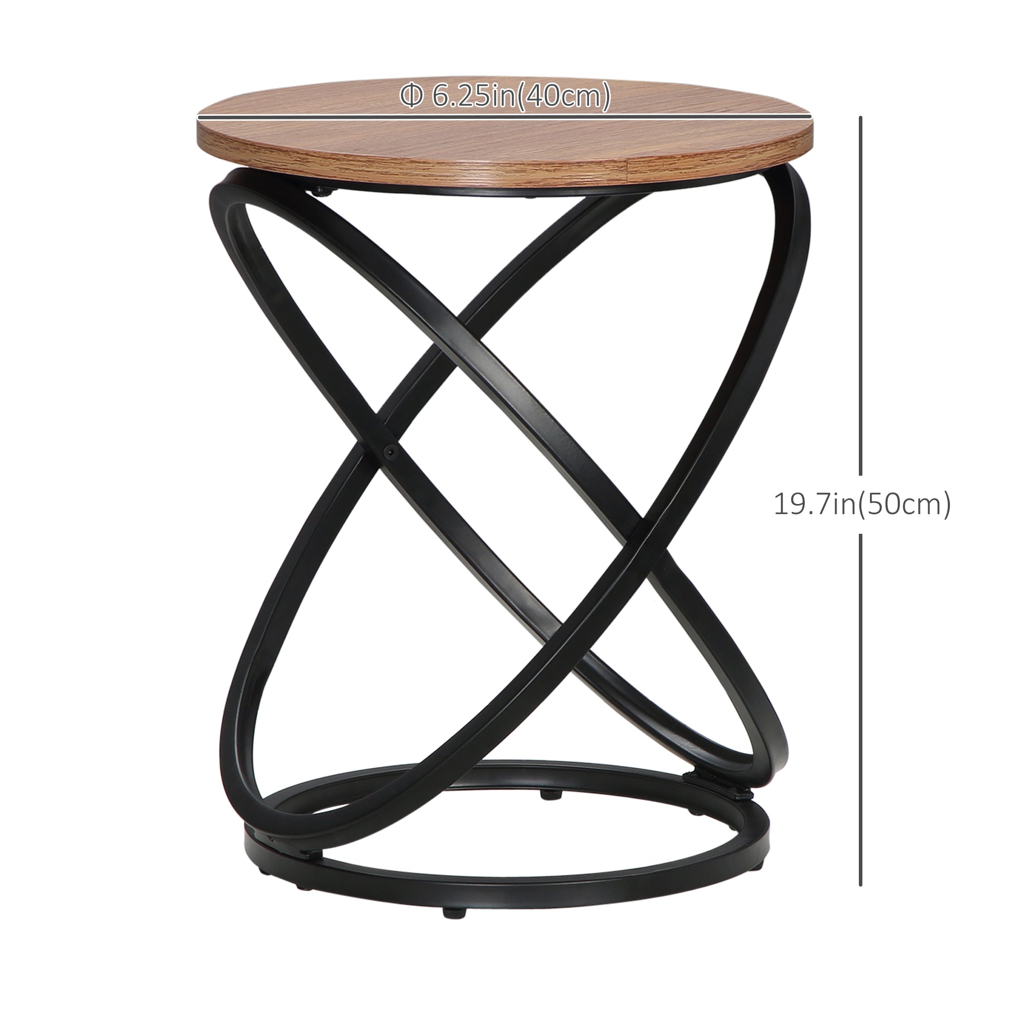 Industrial End Table with Round Tabletop, Sofa Side Table with Steel Frame, 15.7