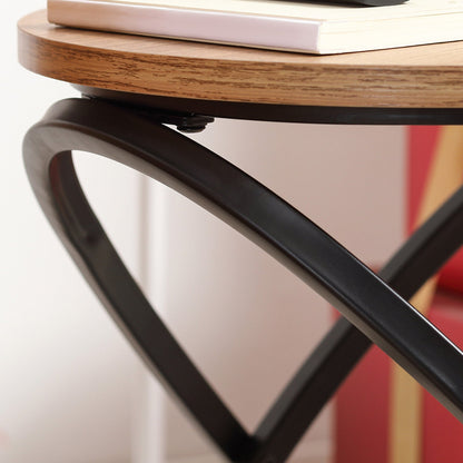 Industrial End Table with Round Tabletop, Sofa Side Table with Steel Frame, 15.7"x15.7"x19.7", Light Brown Coffee Tables   at Gallery Canada