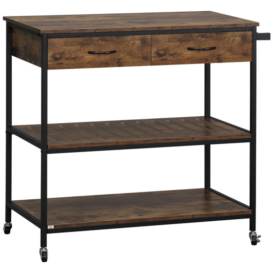 Industrial Kitchen Island with Storage, Kitchen Cart with Drawers, Storage Shelves, Towel Rack, Metal Frame for Dining Room, Living Room,Rustic Brown Kitchen Islands & Kitchen Carts Rustic Brown  at Gallery Canada