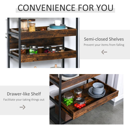 4-Tier Rolling Utility Cart with Pull-Out Shelves, Mesh Bottom, Rustic Brown Kitchen Islands & Kitchen Carts   at Gallery Canada