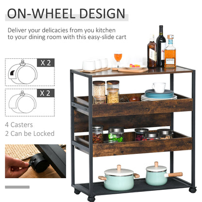 4-Tier Rolling Utility Cart with Pull-Out Shelves, Mesh Bottom, Rustic Brown Kitchen Islands & Kitchen Carts   at Gallery Canada