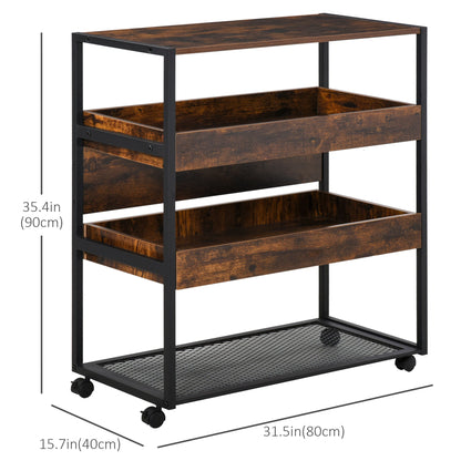 4-Tier Rolling Utility Cart with Pull-Out Shelves, Mesh Bottom, Rustic Brown Kitchen Islands & Kitchen Carts   at Gallery Canada