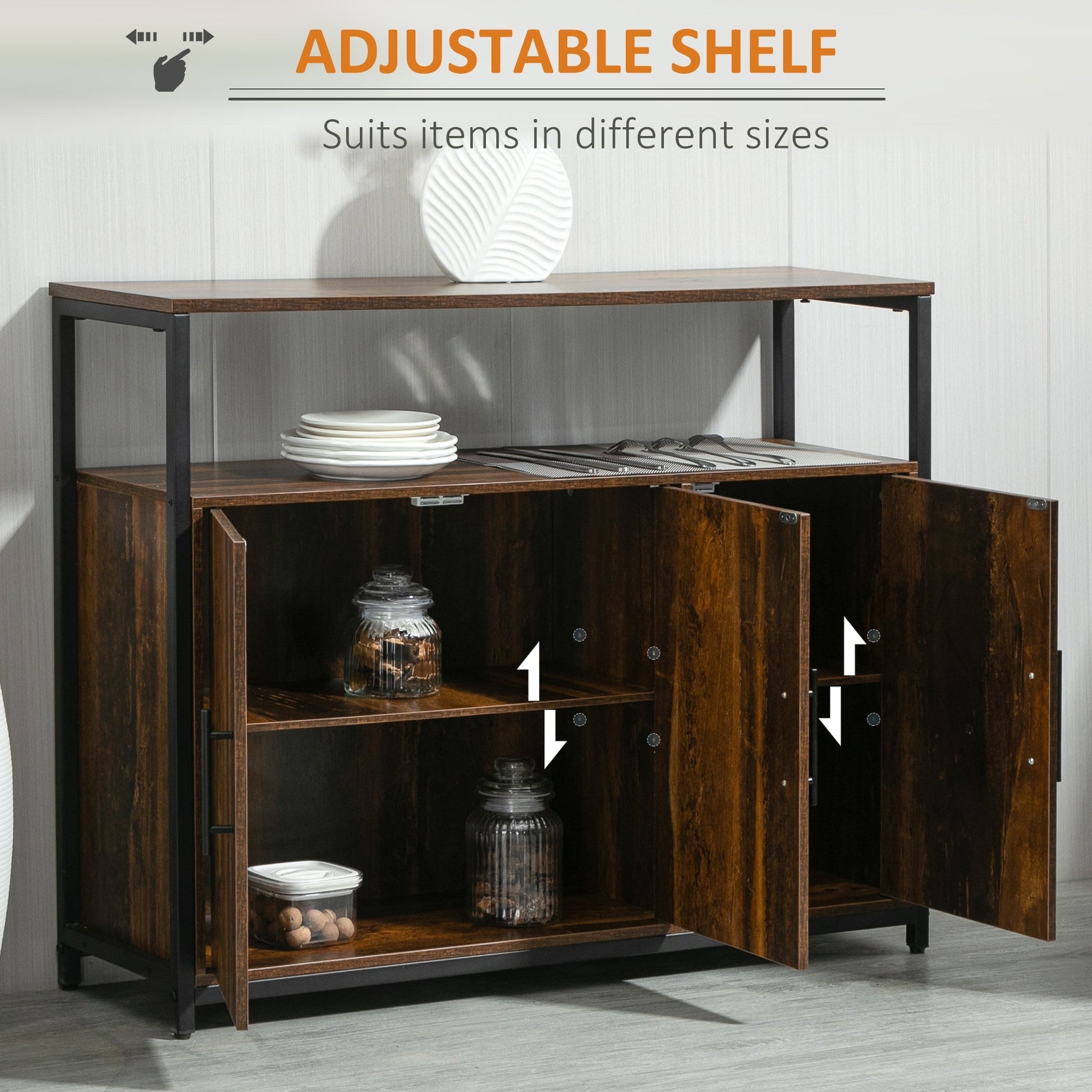 Industrial Kitchen Sideboard, Buffet Cabinet with Storage Open Compartment and Adjustable Shelves for Living Room, Bedroom, Hallway, Rustic Brown Bar Cabinets   at Gallery Canada