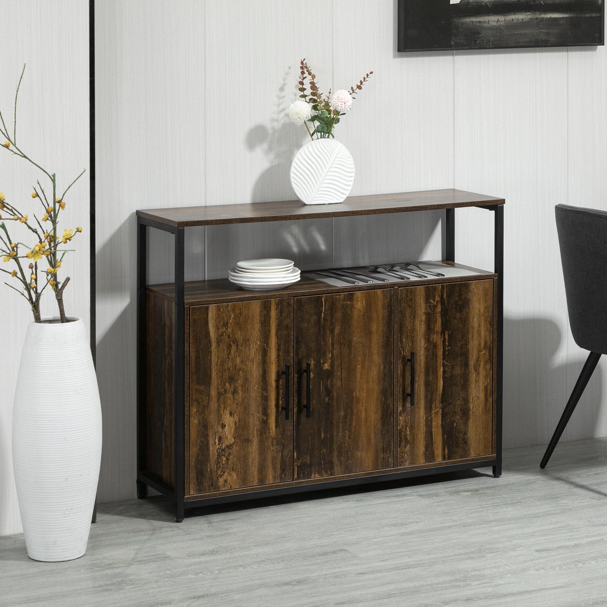 Industrial Kitchen Sideboard, Buffet Cabinet with Storage Open Compartment and Adjustable Shelves for Living Room, Bedroom, Hallway, Rustic Brown Bar Cabinets   at Gallery Canada