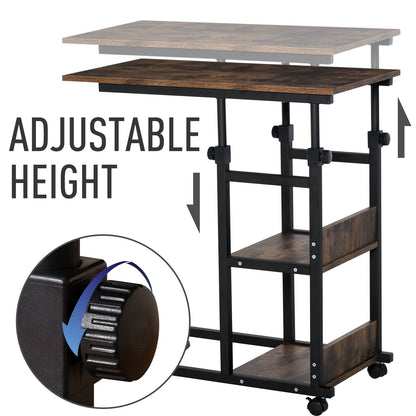 Industrial Mobile Side Table, C-Shaped End Table with 3-Tier Storage Shelves, Couch Table, Snack Table with Adjustable Height and Wheels Side Tables   at Gallery Canada