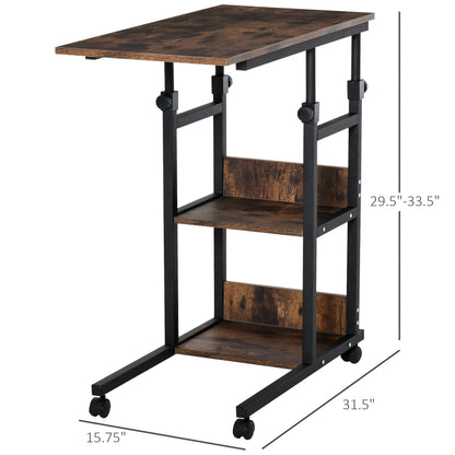 Industrial Mobile Side Table, C-Shaped End Table with 3-Tier Storage Shelves, Couch Table, Snack Table with Adjustable Height and Wheels Side Tables   at Gallery Canada